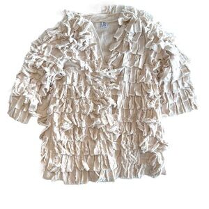 Alfredo’s Wife Canvas Muslin Fringe Coat Jacket Funky Eclectic Lg Ivory Natural